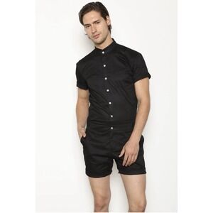 Romperjack Short Men Short Sleeve Button-Up Romper Jack Size Large Black